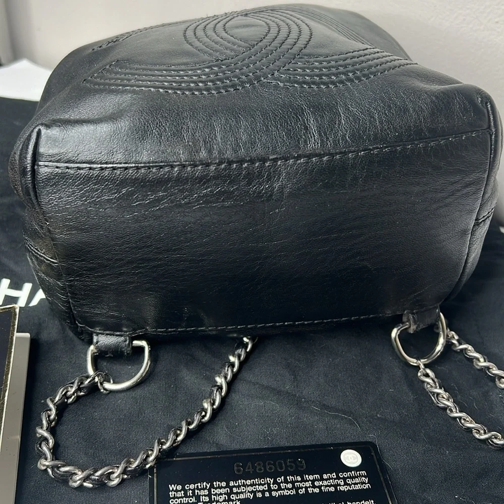 Chanel Black Leather Mini Backpack Bucket Bag Dustbag and Authenticity Card